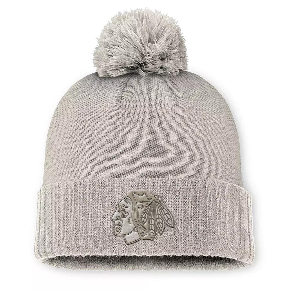 Womens Fanatics Tan Chicago Blackhawks Authentic Pro Road Cuffed Knit Hat with Pom Product Image