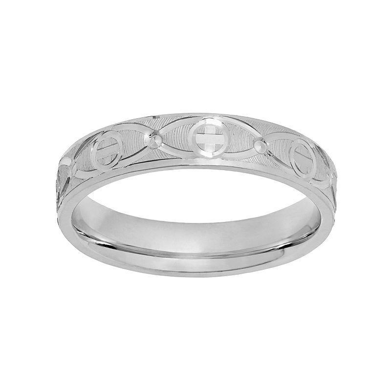 Sterling Silver Textured Cross Wedding Ring, Men's, Size: 4, Grey Product Image