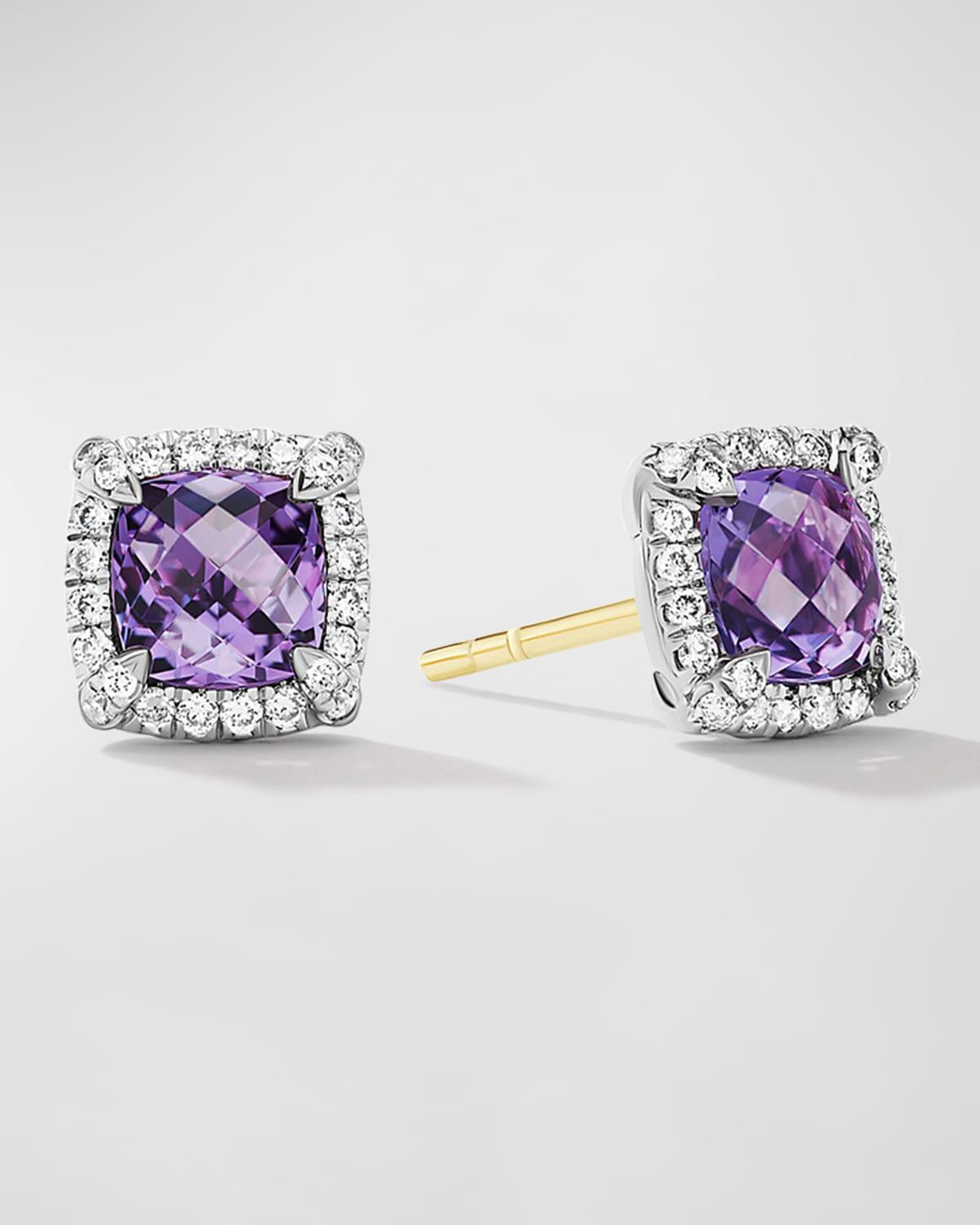 5mm Chatelaine Pav Bezel Stud Earrings with Gemstone and Diamonds in Silver Product Image