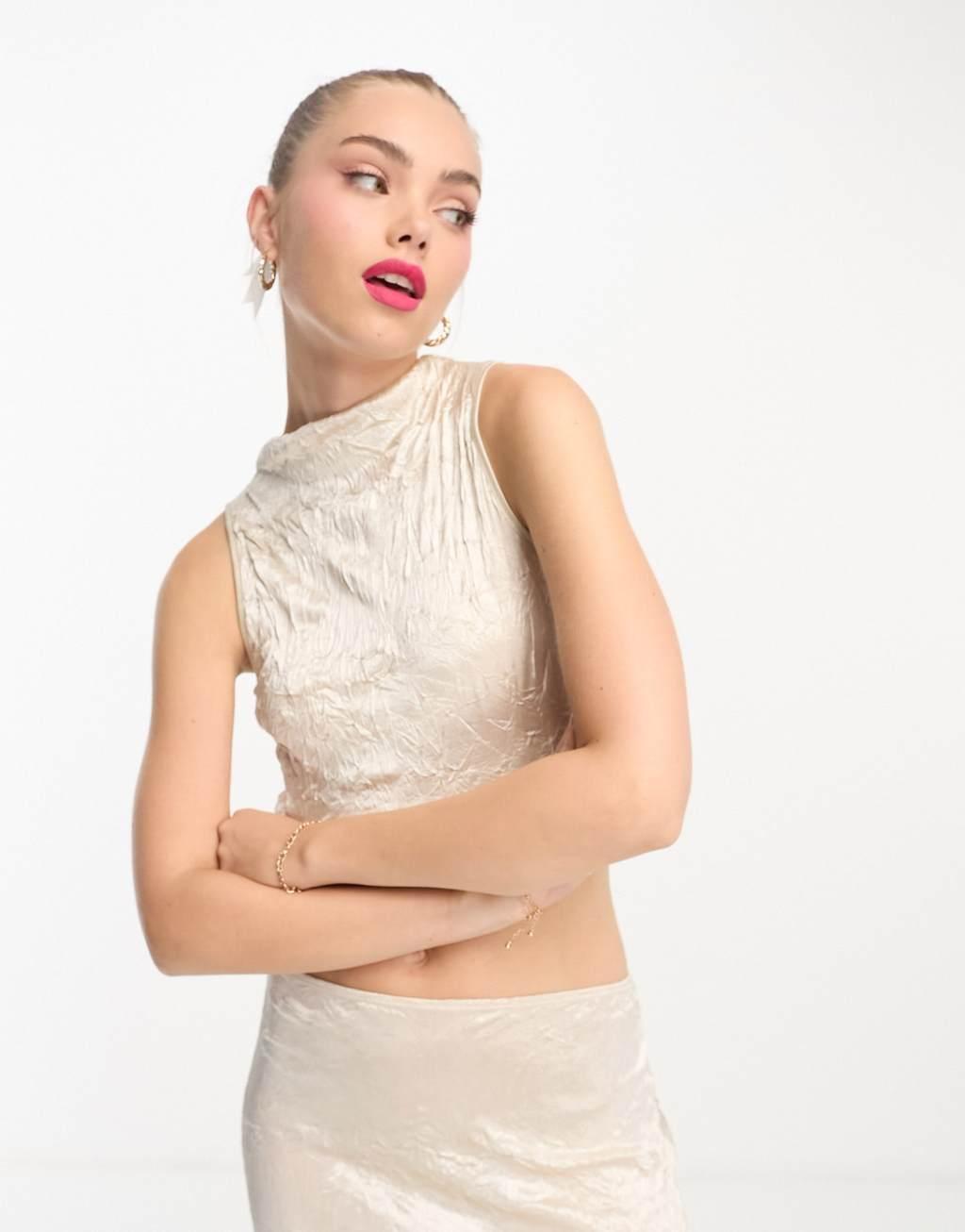 Miss Selfridge textured sleeveless cowl detail top Product Image
