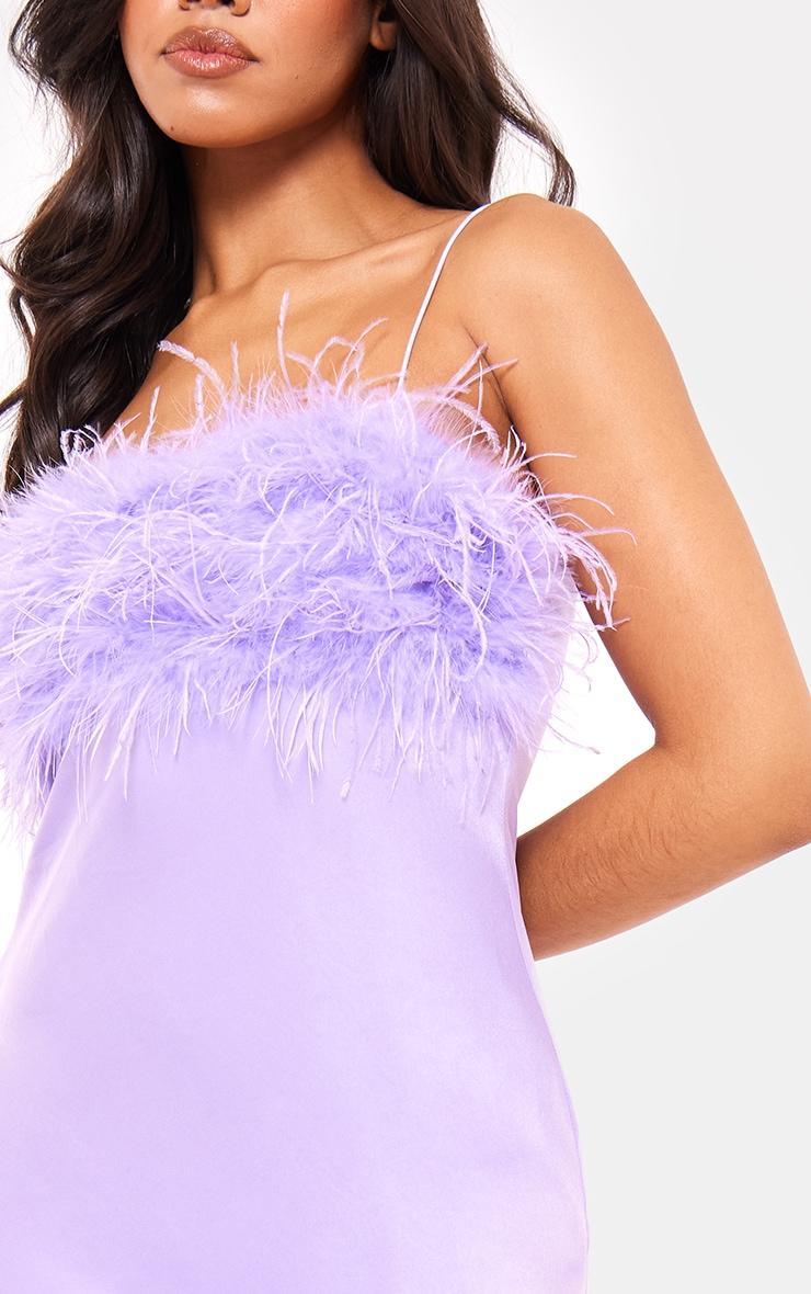 Lilac Satin Feather Bust Detail Maxi Dress Product Image