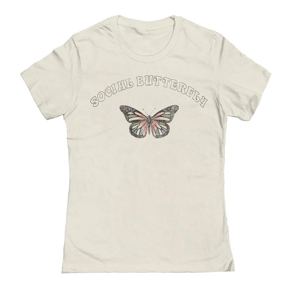 Junior's Grayson Threads by Tai Apparel Social Butterfly Graphic Tee, Women's, Size: Small, Natural Product Image