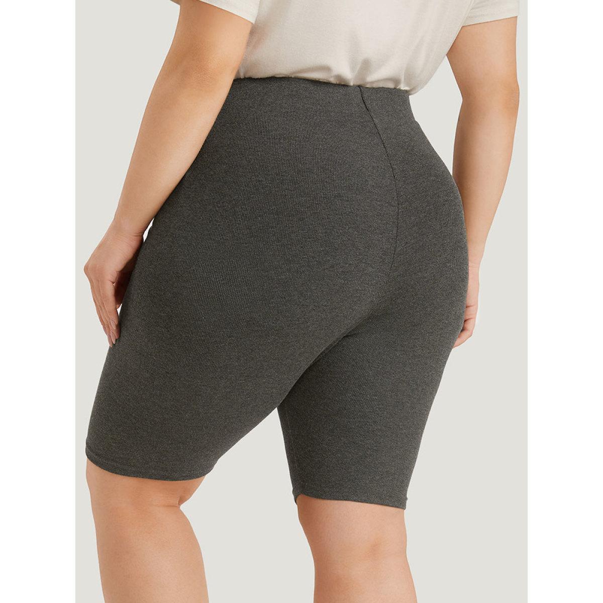 Plus Size Plain Ties Elastic Waist Skinny Leggings Women DimGray Casual High stretch Skinny High Rise Dailywear Leggings BloomChic 22-24/3X Product Image