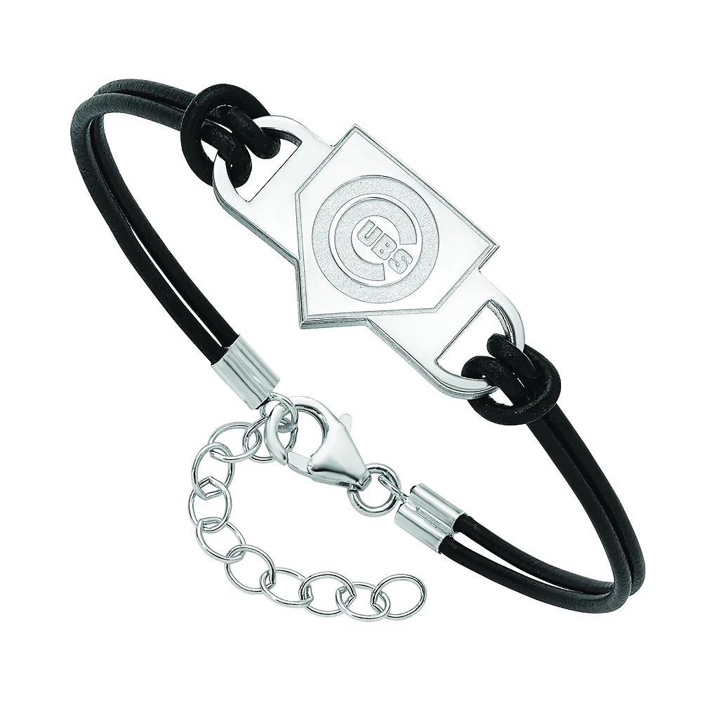 LogoArt Sterling Silver Texas Rangers Black Leather Bracelet, Women's, Size: 7" Product Image