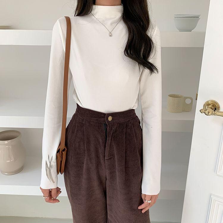 Long-Sleeve Mock Neck Plain Tee Product Image