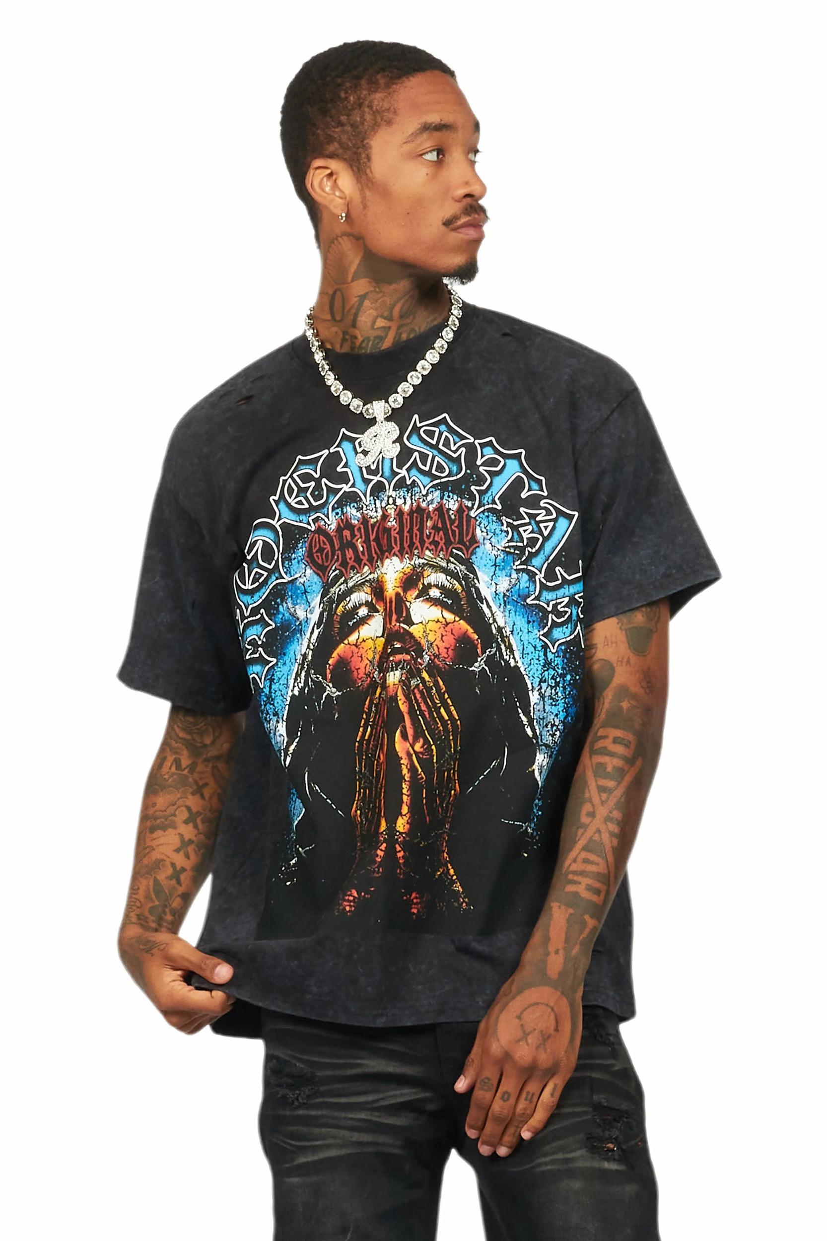 Dallan Vintage Black Oversized Graphic T-Shirt Male Product Image