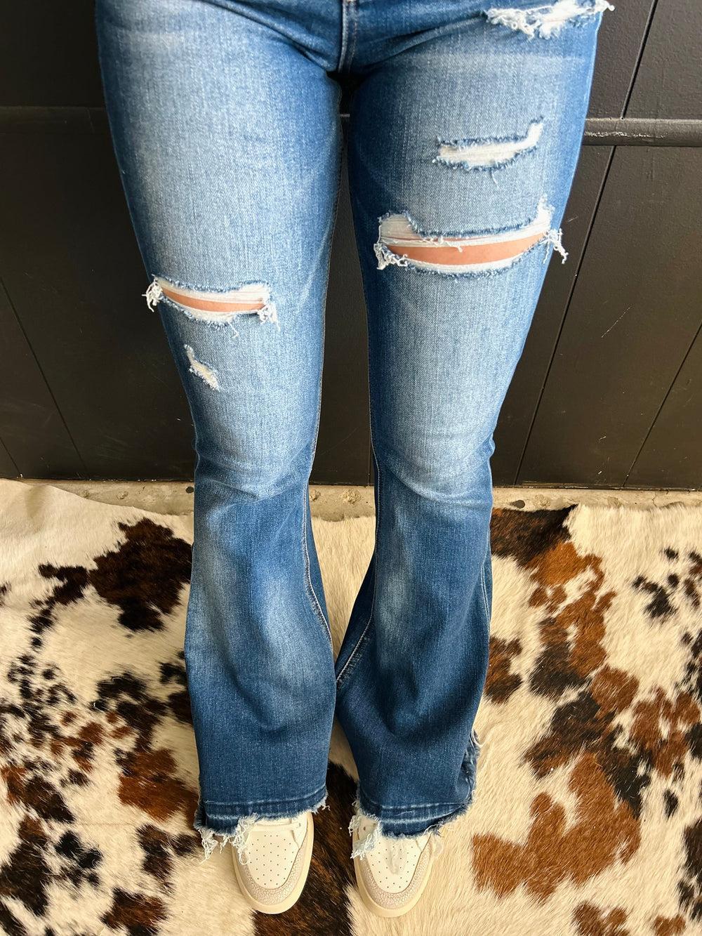 High Rise Frayed Hem Distressed Jeans Product Image