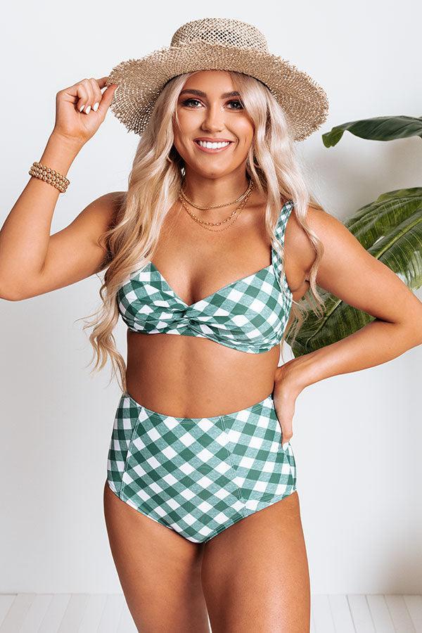 Tanning In Tulum Gingham Bikini Top in Hunter Green Product Image