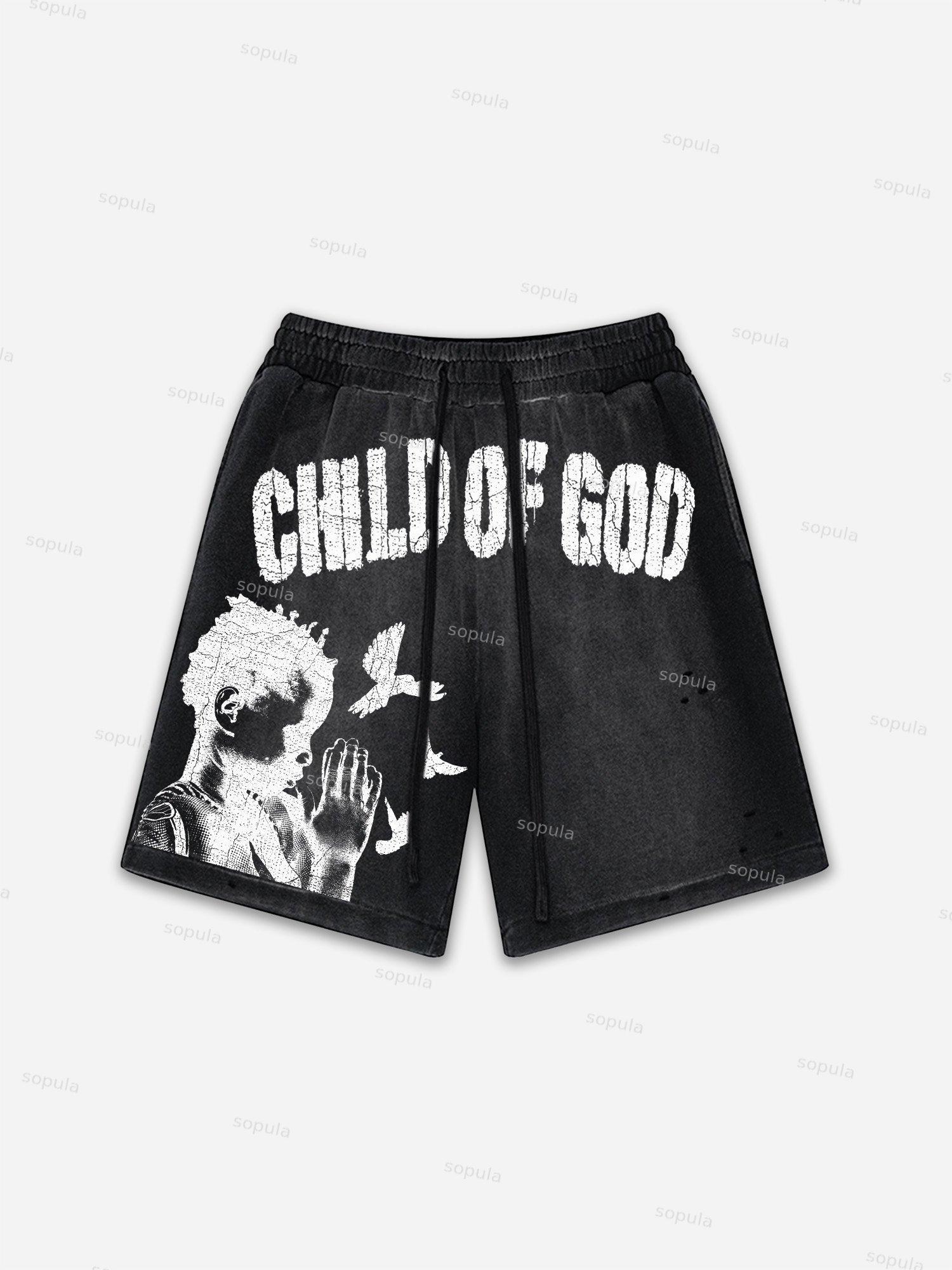 Child Of God Praying For Peace Print Vintage Washed Ripped Shorts Product Image