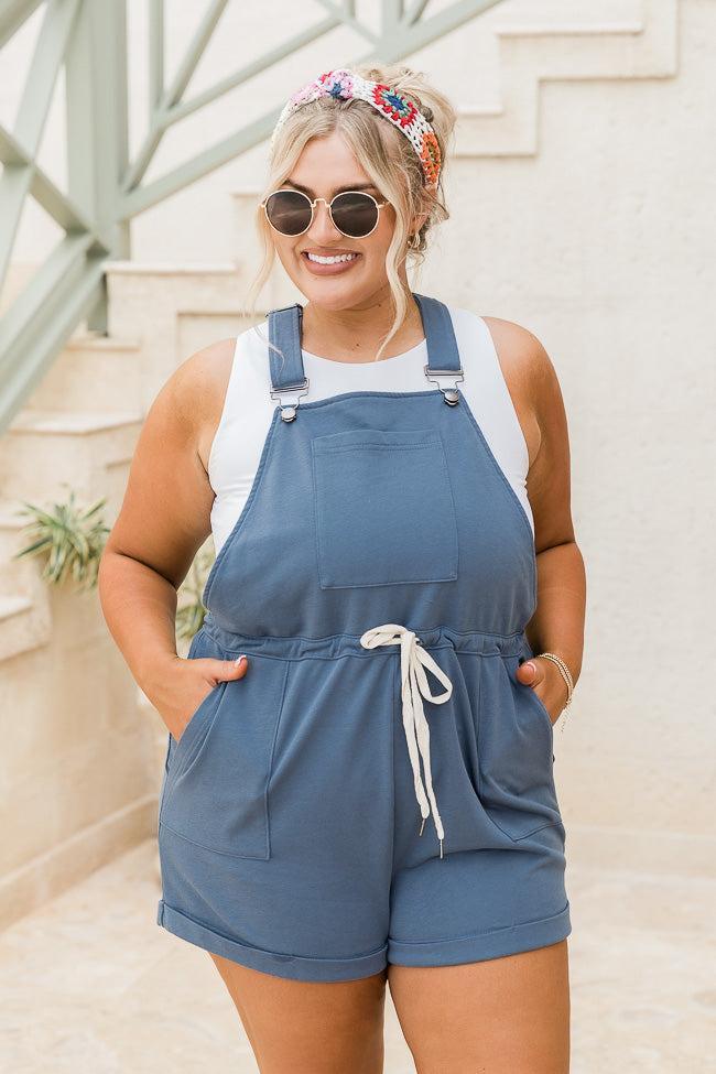 Stroll Through Town Blue Drawstring Short Overalls FINAL SALE Product Image