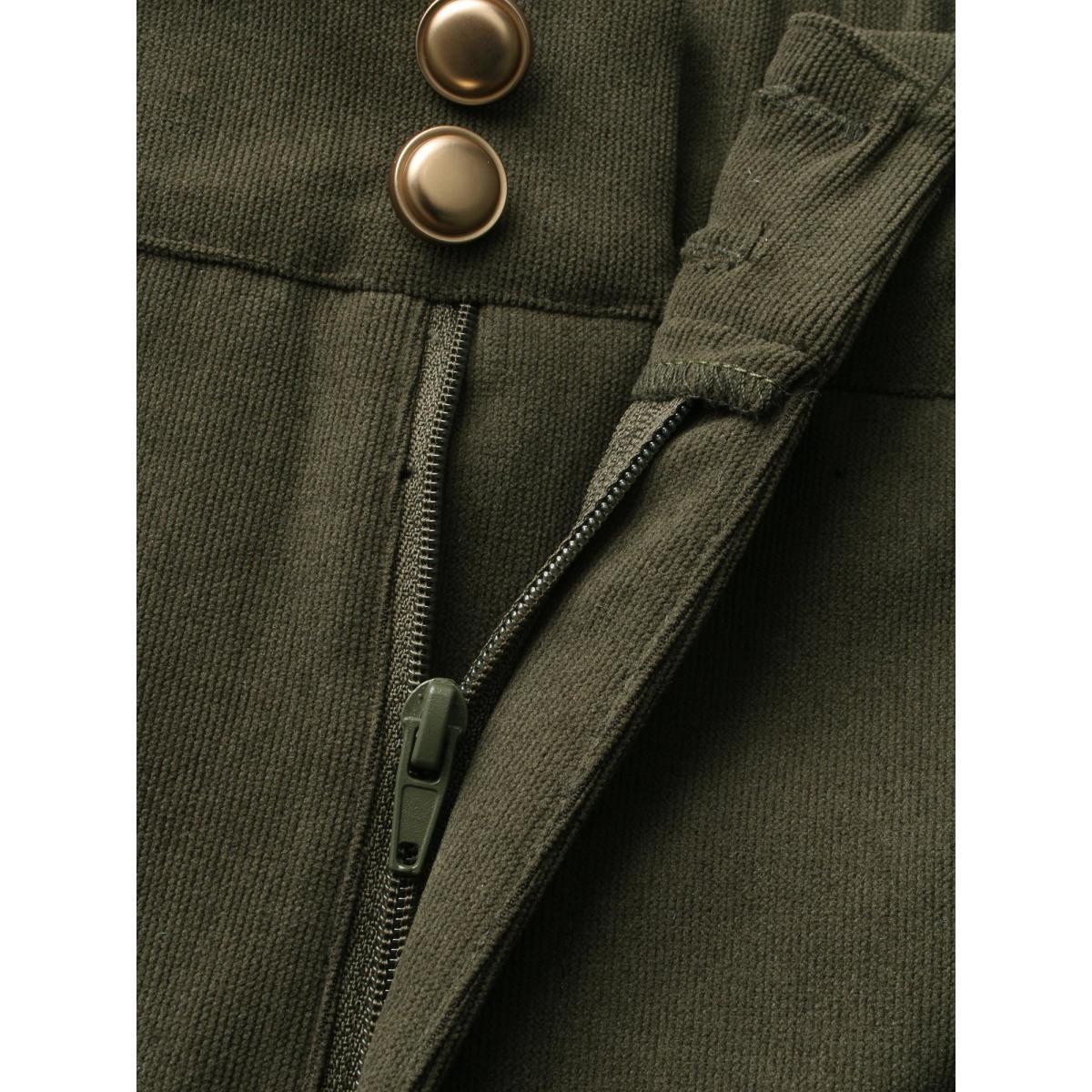Plus Size Mid Rise Double Breasted Pleated Bootcut Pants Women ArmyGreen Elegant Bootcut Mid Rise Everyday Pants BloomChic 18-20/2X Product Image