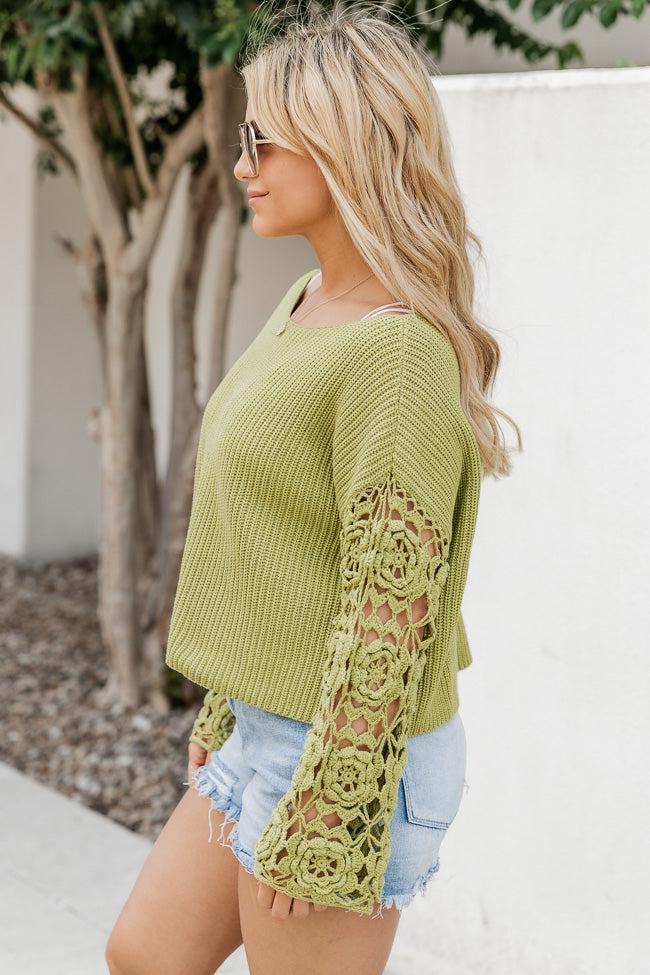 Always My Fave Green Crochet Sleeve Sweater FINAL SALE Product Image
