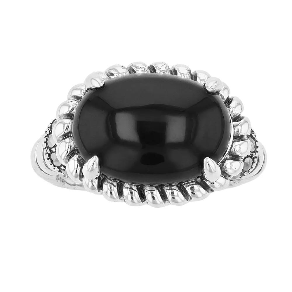 Lavish by TJM Sterling Silver Black Onyx & Marcasite Oval Ring, Women's, Size: 8 Product Image