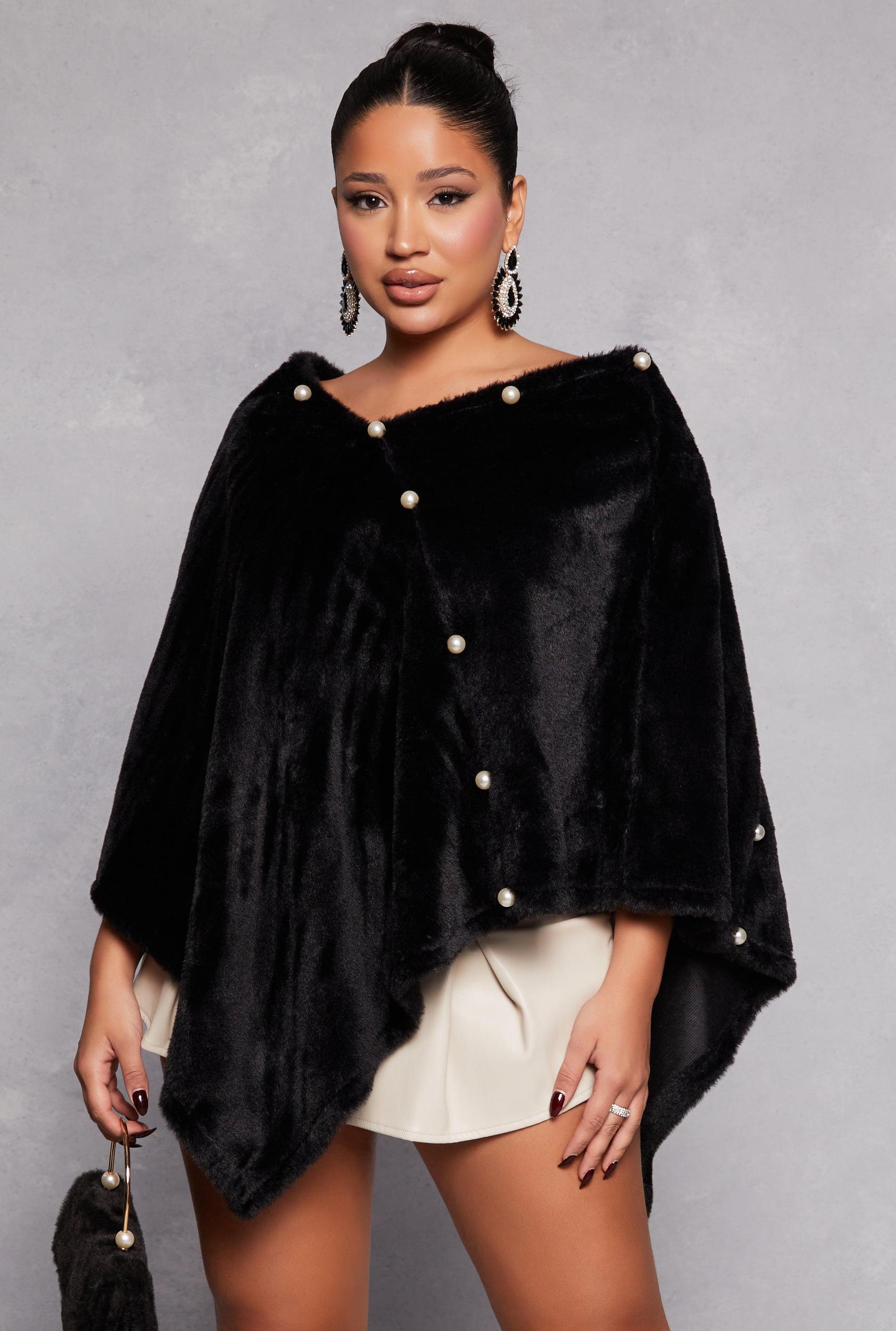 Faux Pearl Trim Poncho Female Product Image