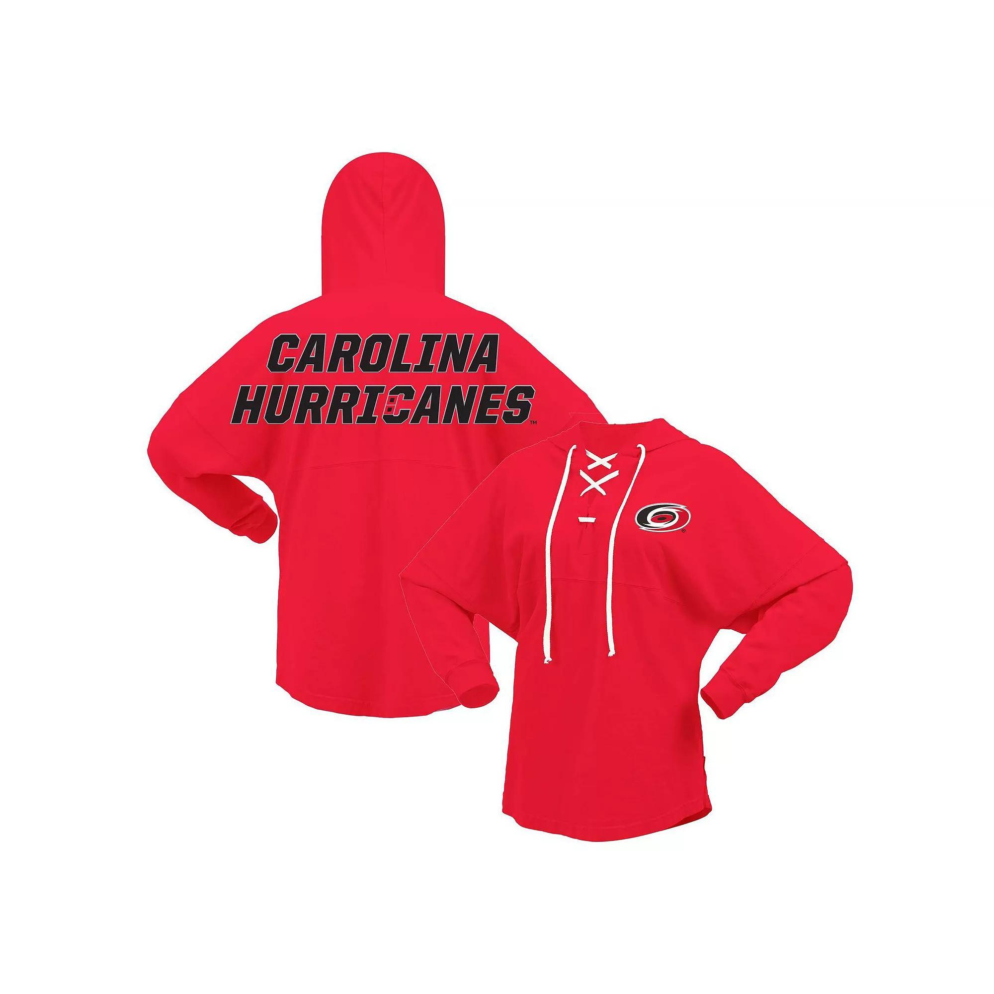 Women's Fanatics Branded Red Carolina Hurricanes Jersey Lace-Up V-Neck Long Sleeve Hoodie T-Shirt, Size: Small Product Image