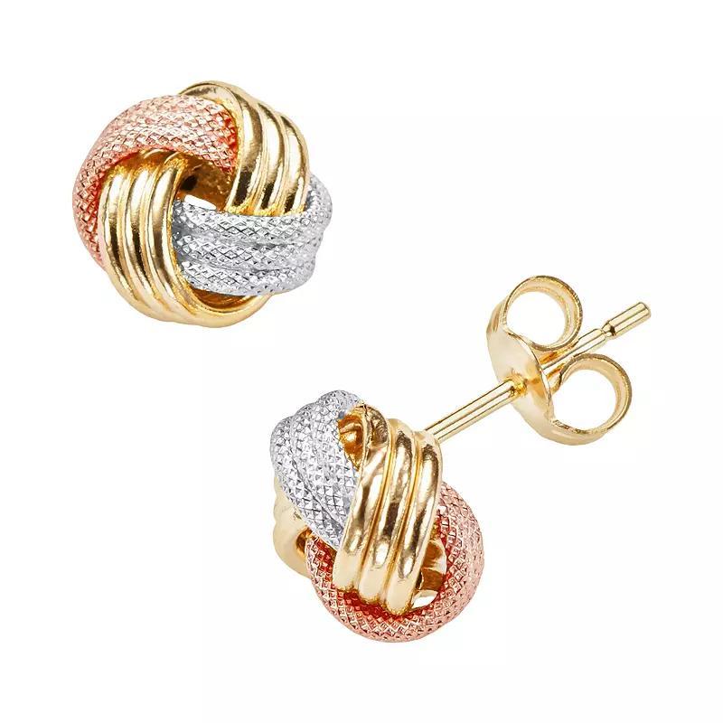 Jordan Blue 14k Gold Tri-Tone Textured Love Knot Stud Earrings, Women's, 14k Rse Wh Ylw Gold Product Image