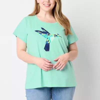 St. John's Bay Plus Womens Crew Neck Short Sleeve Graphic T-Shirt Product Image