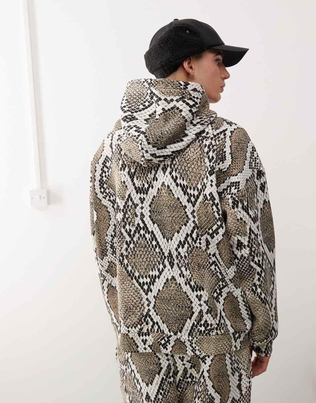 COLLUSION Hoodie with snakeskin print in boxy skater fit - part of a set Product Image