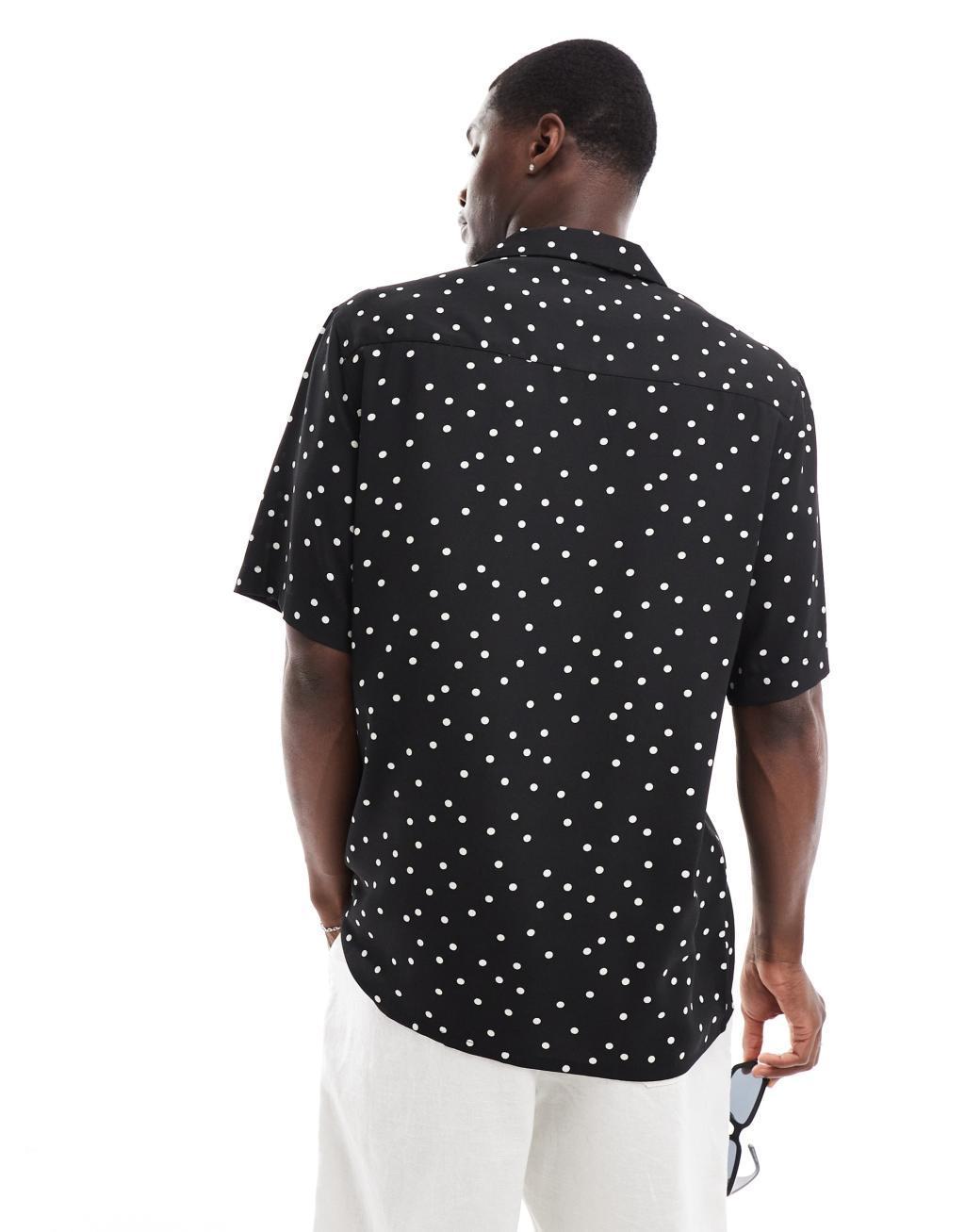 ASOS DESIGN relaxed revere shirt with polka dot print in black Product Image