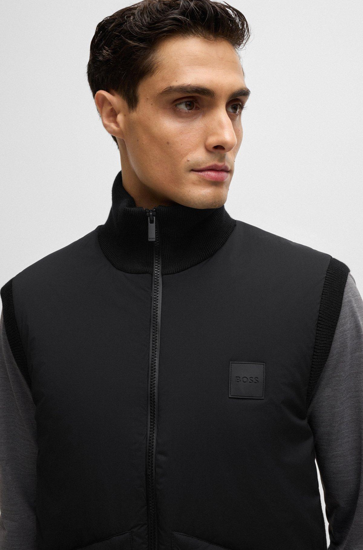 Padded mixed-material gilet with logo badge Product Image