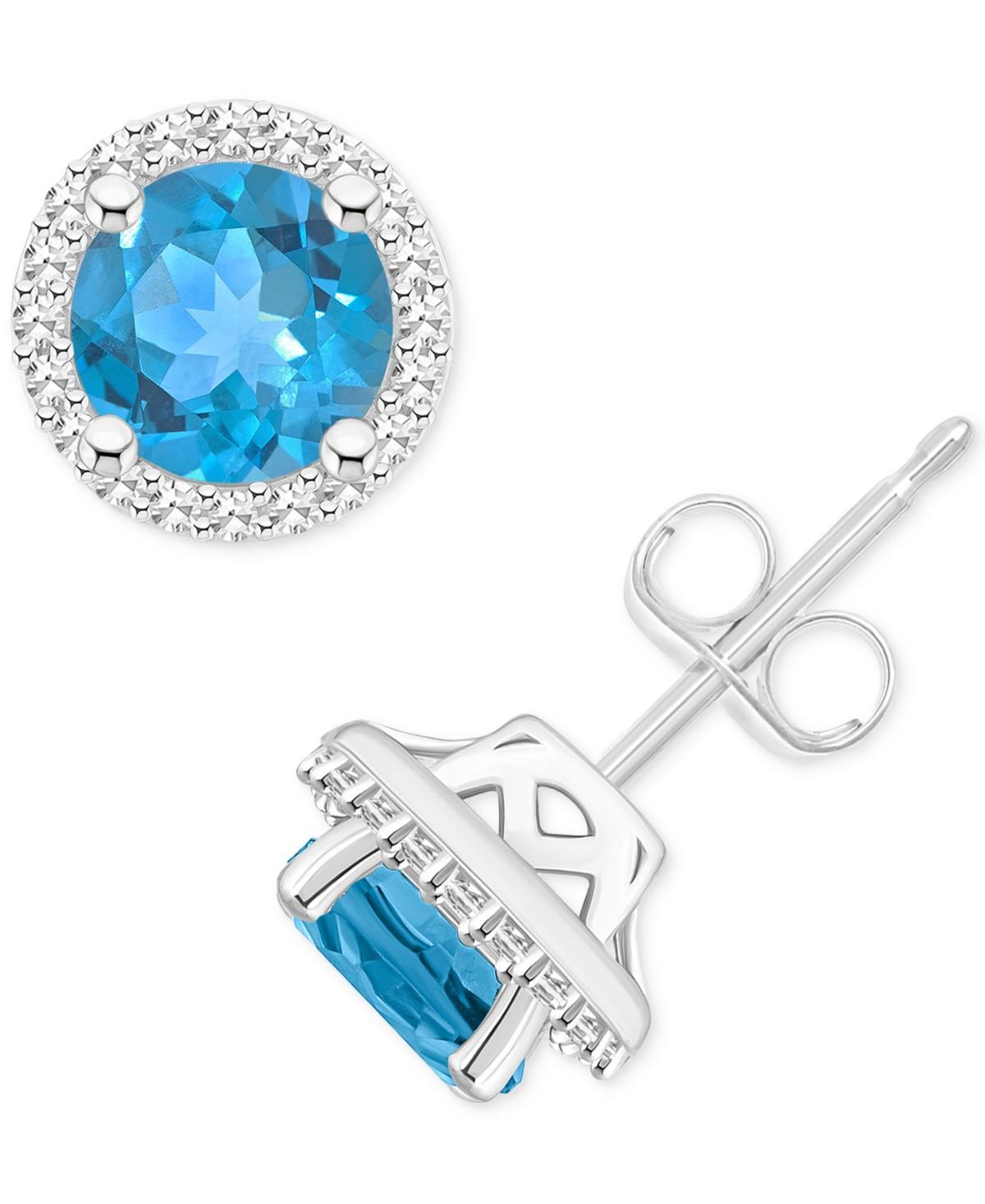 Celebration Gems Sterling Silver Gemstone & 1/5 Carat T.W. Diamond 6mm Halo Stud Earrings, Women's, Blue Topaz Product Image