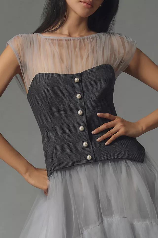 By Anthropologie Sheer Tulle Corset Twofer Midi Dress Product Image