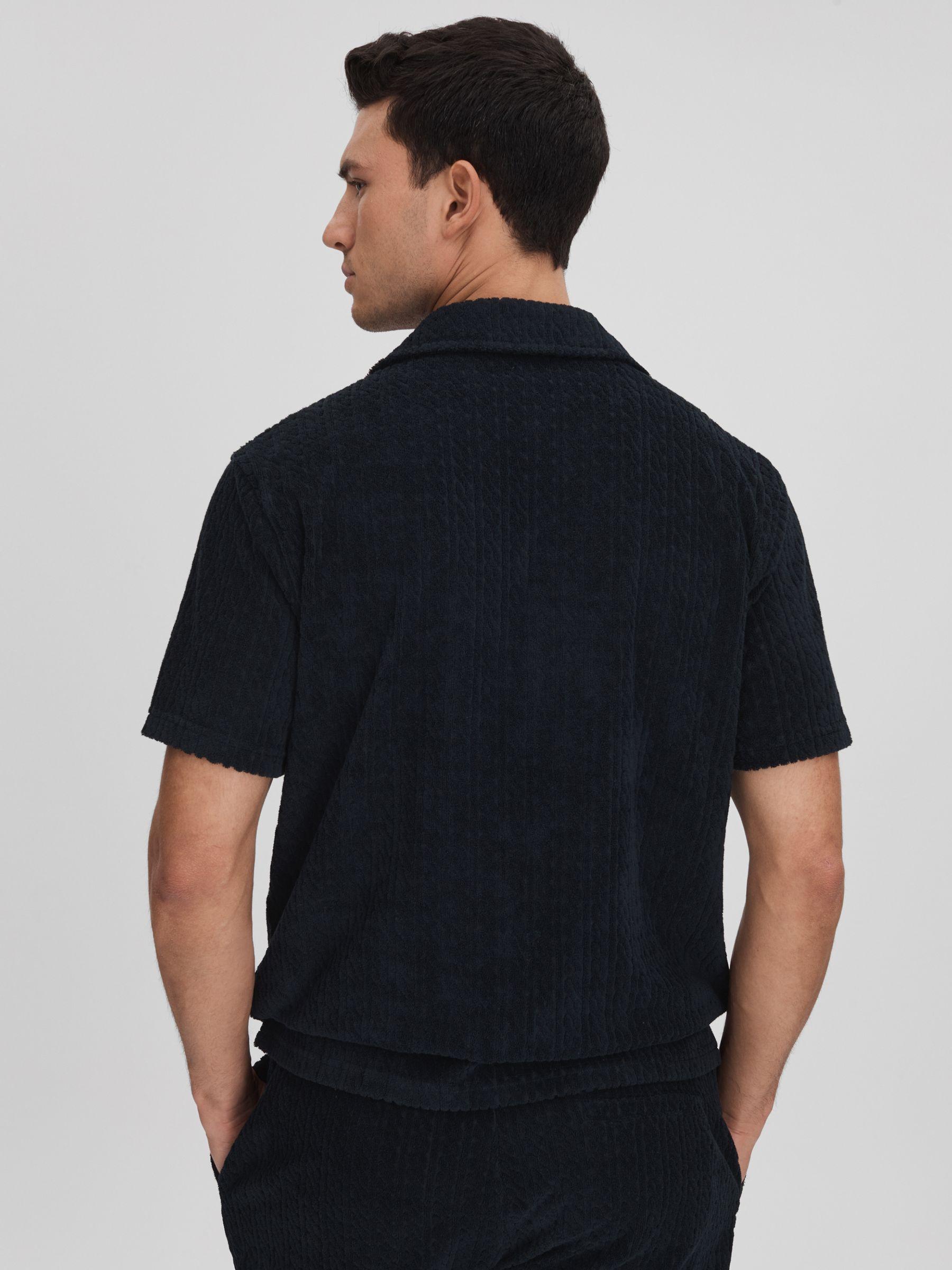 Towelling Cuban Collar Shirt in Navy Product Image