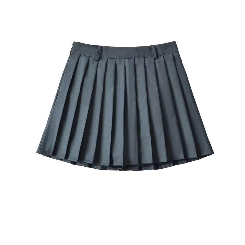 High Rise Plain Pleated Mini A-Line Skirt Product Image