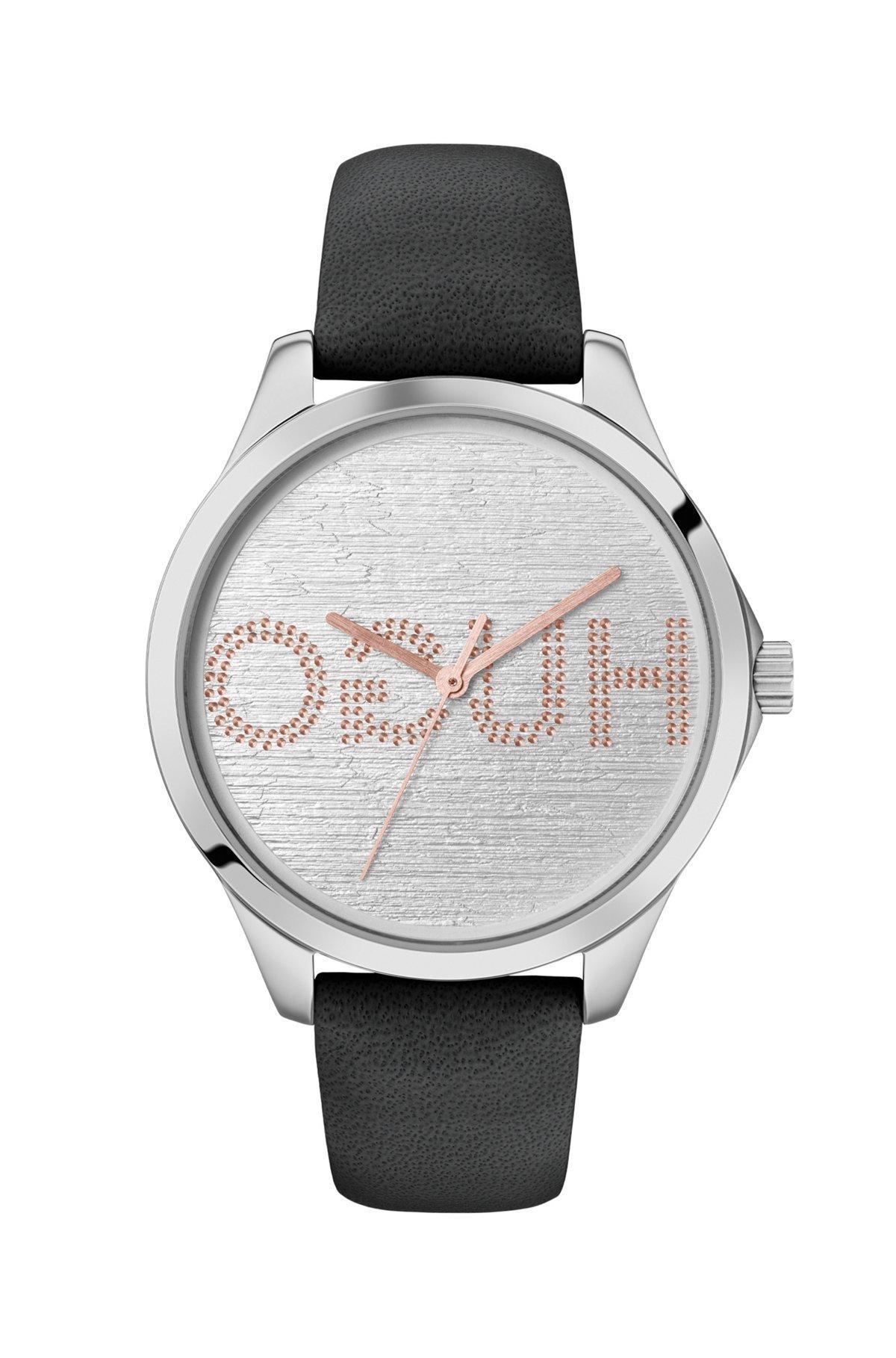 HUGO - Leather-strap watch with embossed-dot reverse-logo dial Product Image