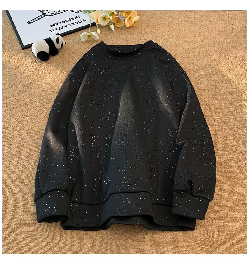 Crew Neck Plain Glitter Sweatshirt Product Image