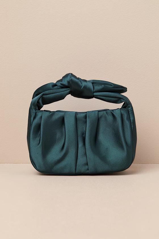 Essential Style Emerald Green Satin Knot Handle Clutch Bag Product Image
