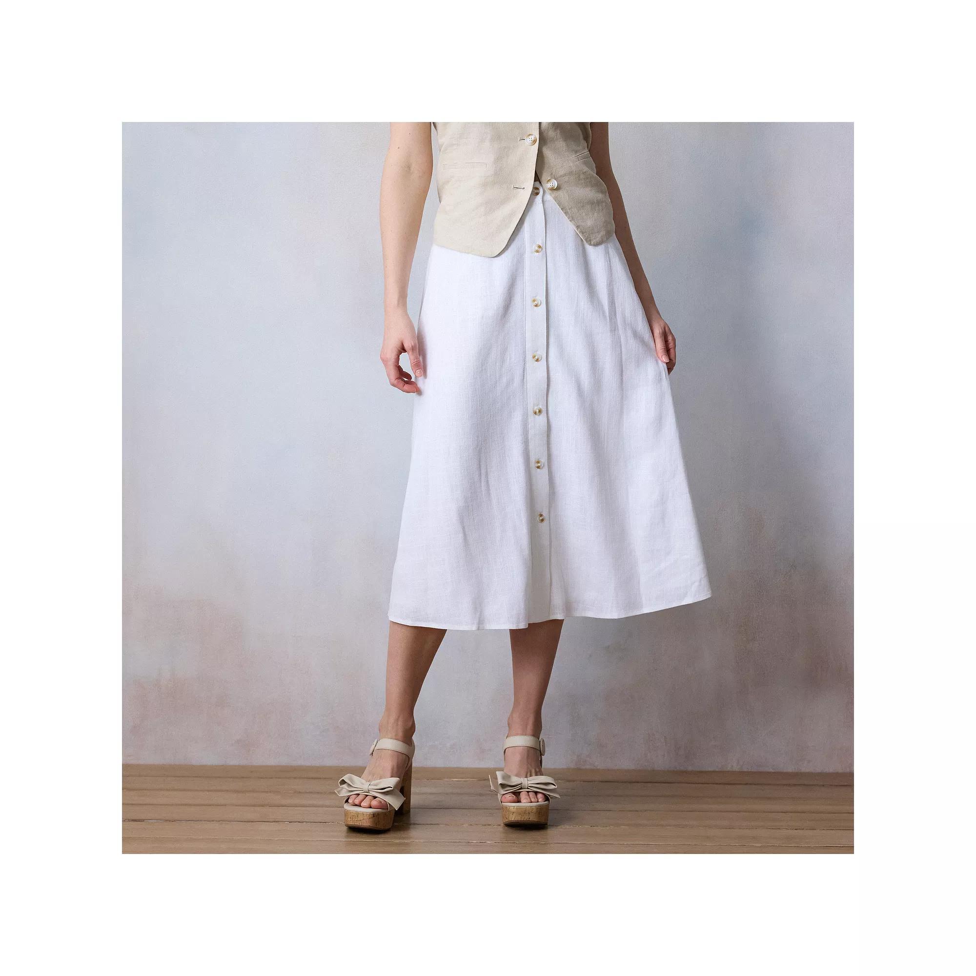 Women's LC Lauren Conrad Button-Front Midi Skirt, Size: Small, Grey White Product Image