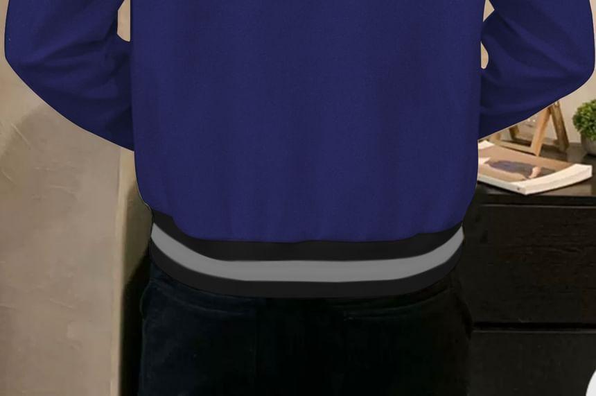 Contrast Trim Button-Up Baseball Jacket Product Image