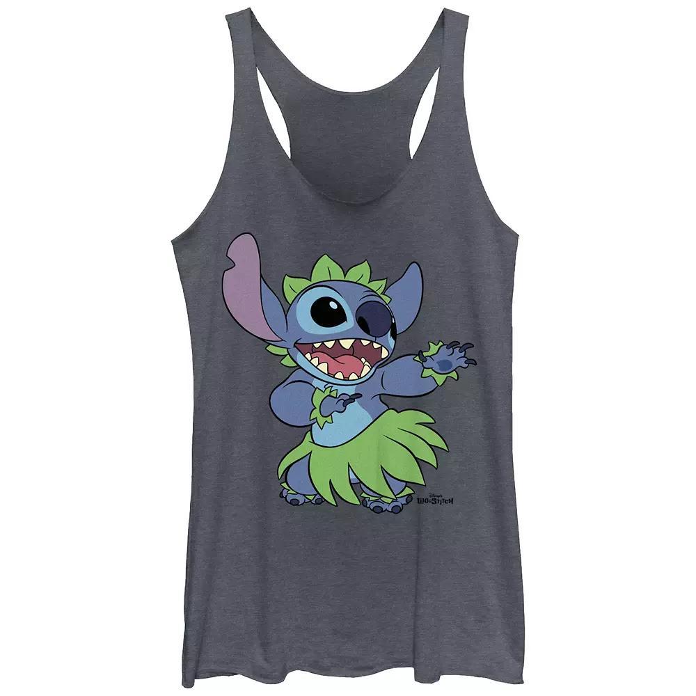Disneys Lilo & Stitch Hula Dance Juniors Tri-Blend Racerback Tank Top, Girls Navy Grey Product Image