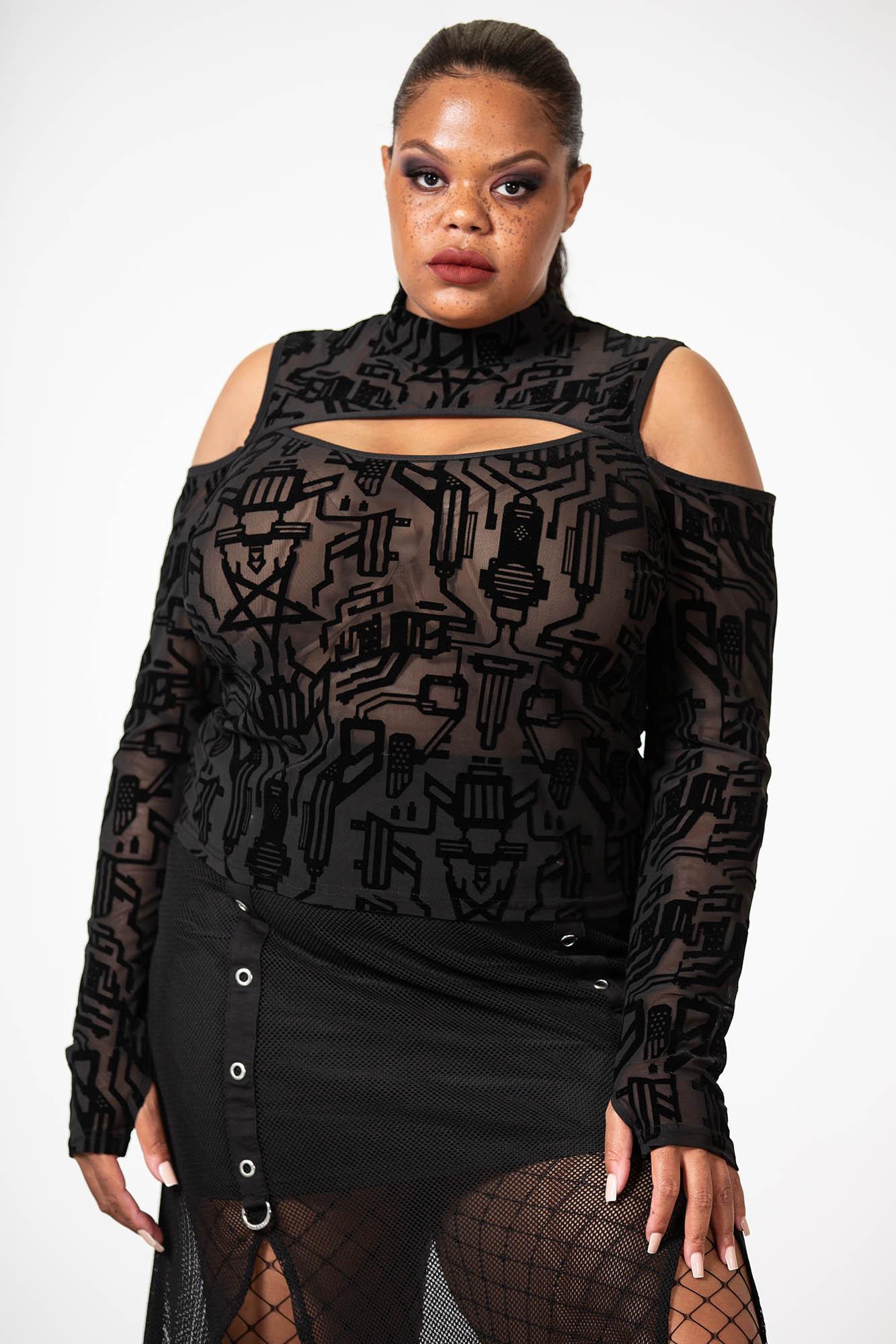 Tuned Out Mesh Cold Shoulder Top Female Product Image
