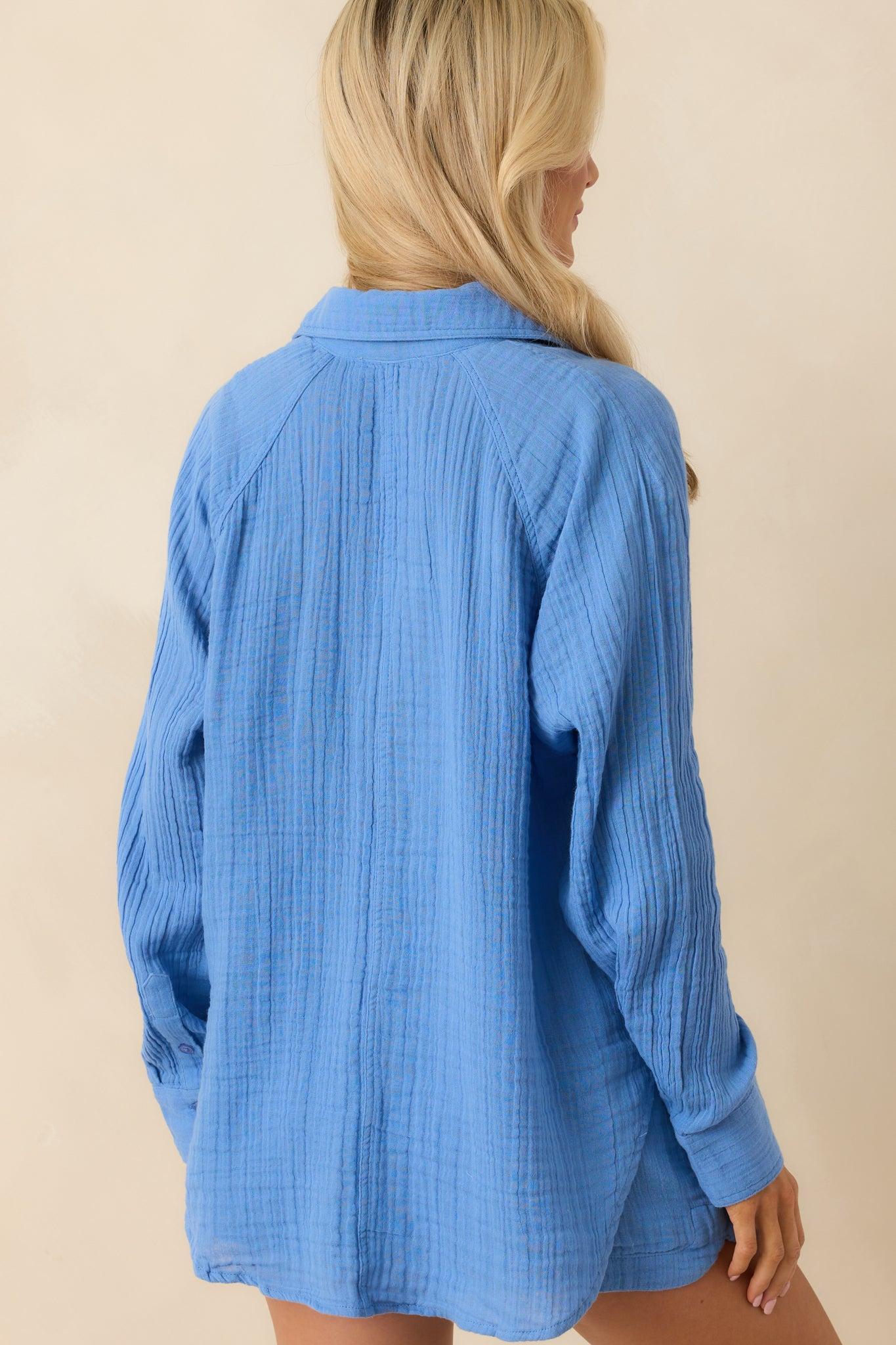 Z Supply Blue Cotton Perfect Airy Gauze Button Up Top Product Image
