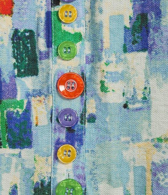 Ali Miles Abstract Tile Print Wire Collar 3/4 Sleeve Button-Front Tunic Product Image
