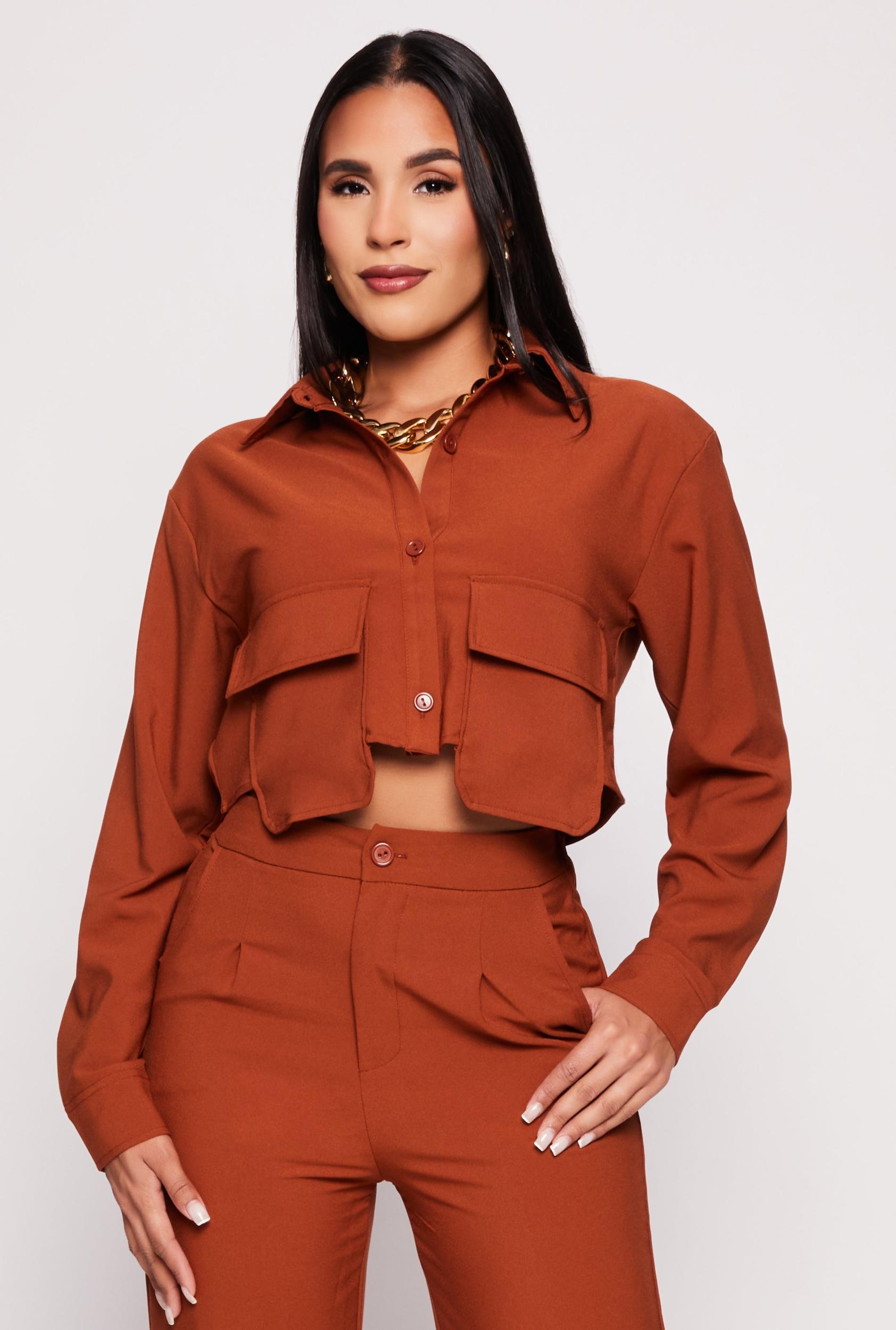 Womens Crepe Knit Cargo Pocket Crop Top Product Image