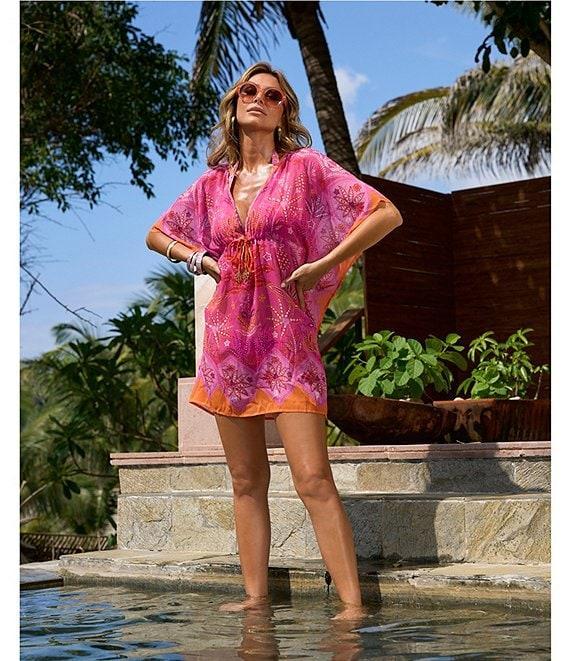 Bleu Rod Beattie Beat Desert Bloom V-Neck Caftan Swim Cover-Up Product Image