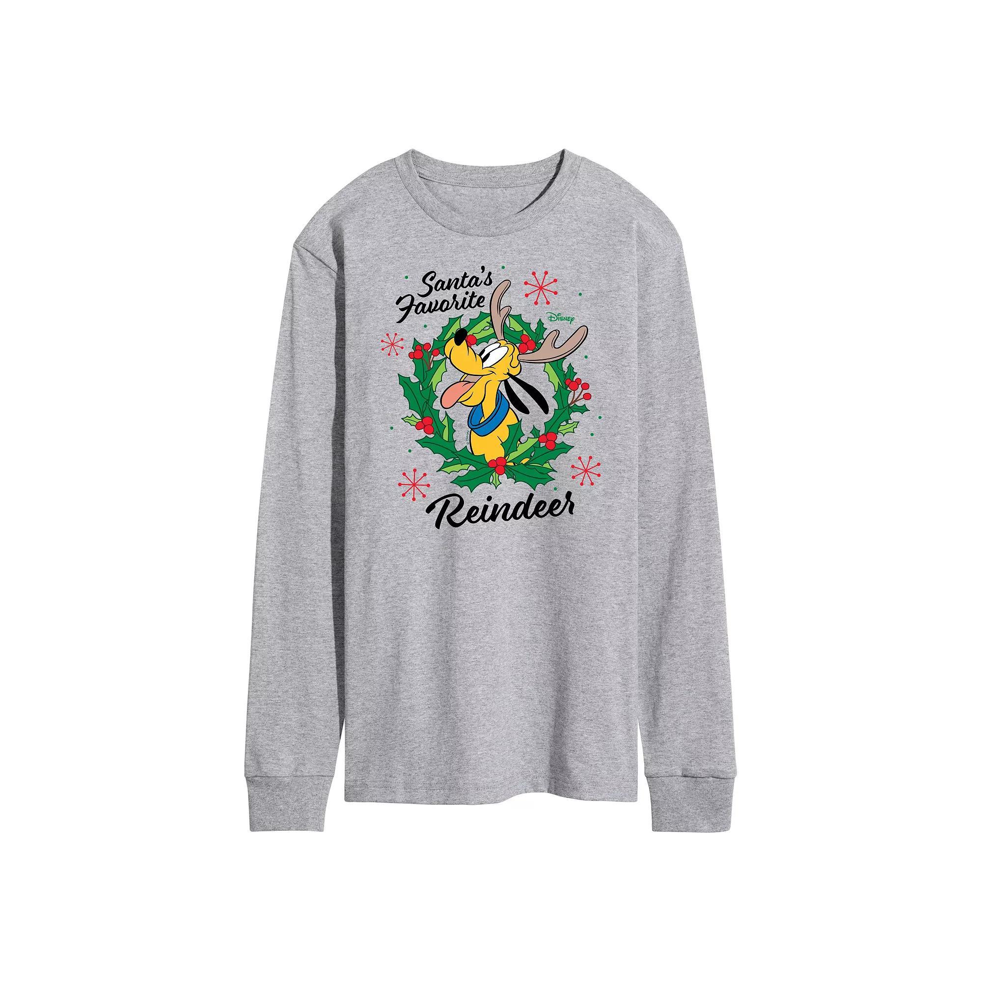 Disneys Mickey Mouse & Friends Pluto Mens Santas Favorite Reindeer Long Sleeve Graphic Tee Product Image