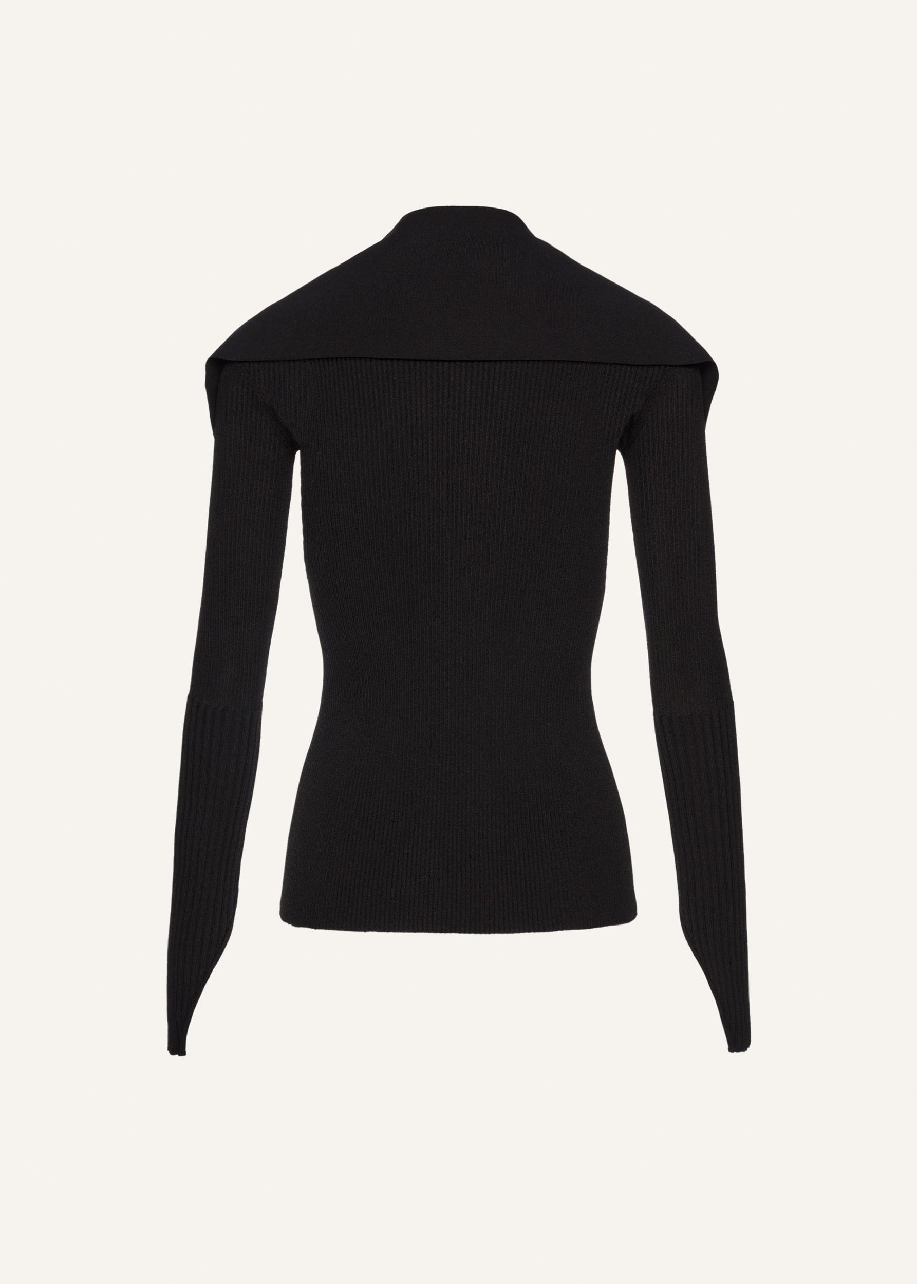 Ribbed cardigan with tie-collar in black Product Image