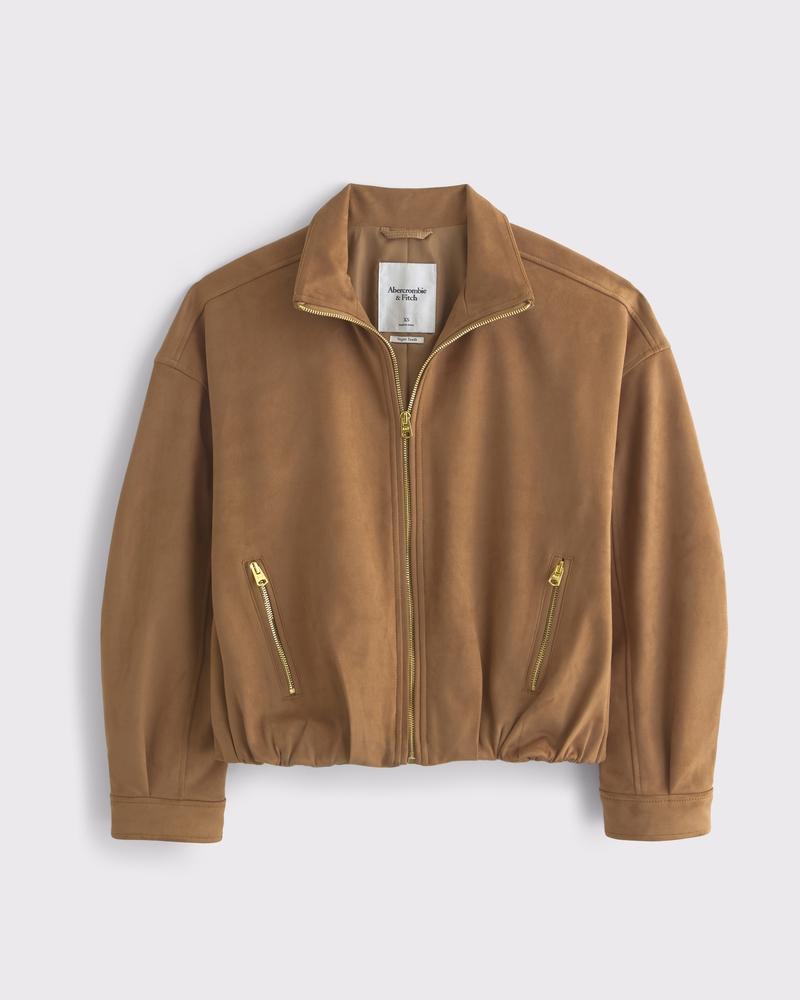 Bubble Hem Vegan Suede Bomber Jacket Product Image