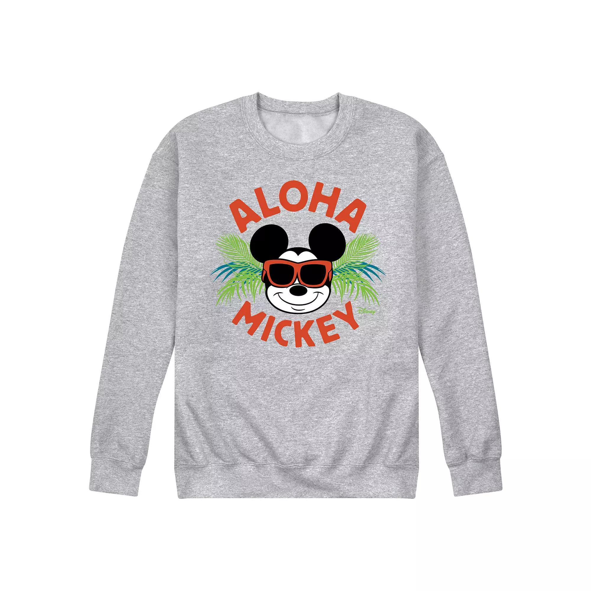 Disneys Mickey Mouse Mens Aloha Fleece Sweatshirt Grey Gray Product Image