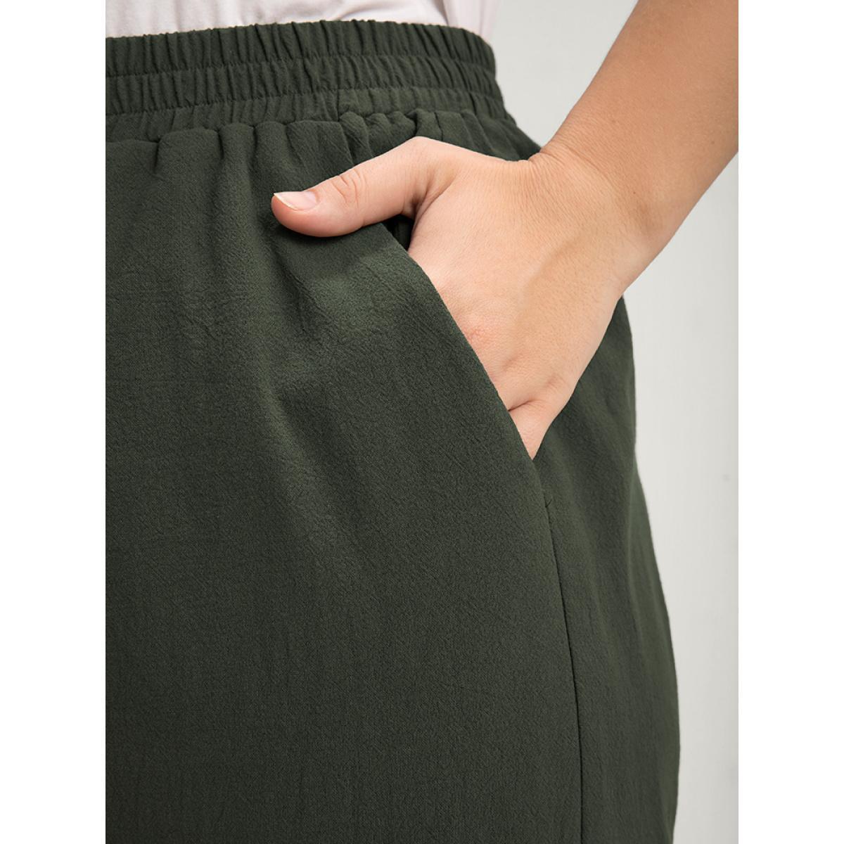Plus Size Solid Elastic Waist Pocket Pants Women ArmyGreen Casual High Rise Dailywear Pants BloomChic 14-16/1X Product Image
