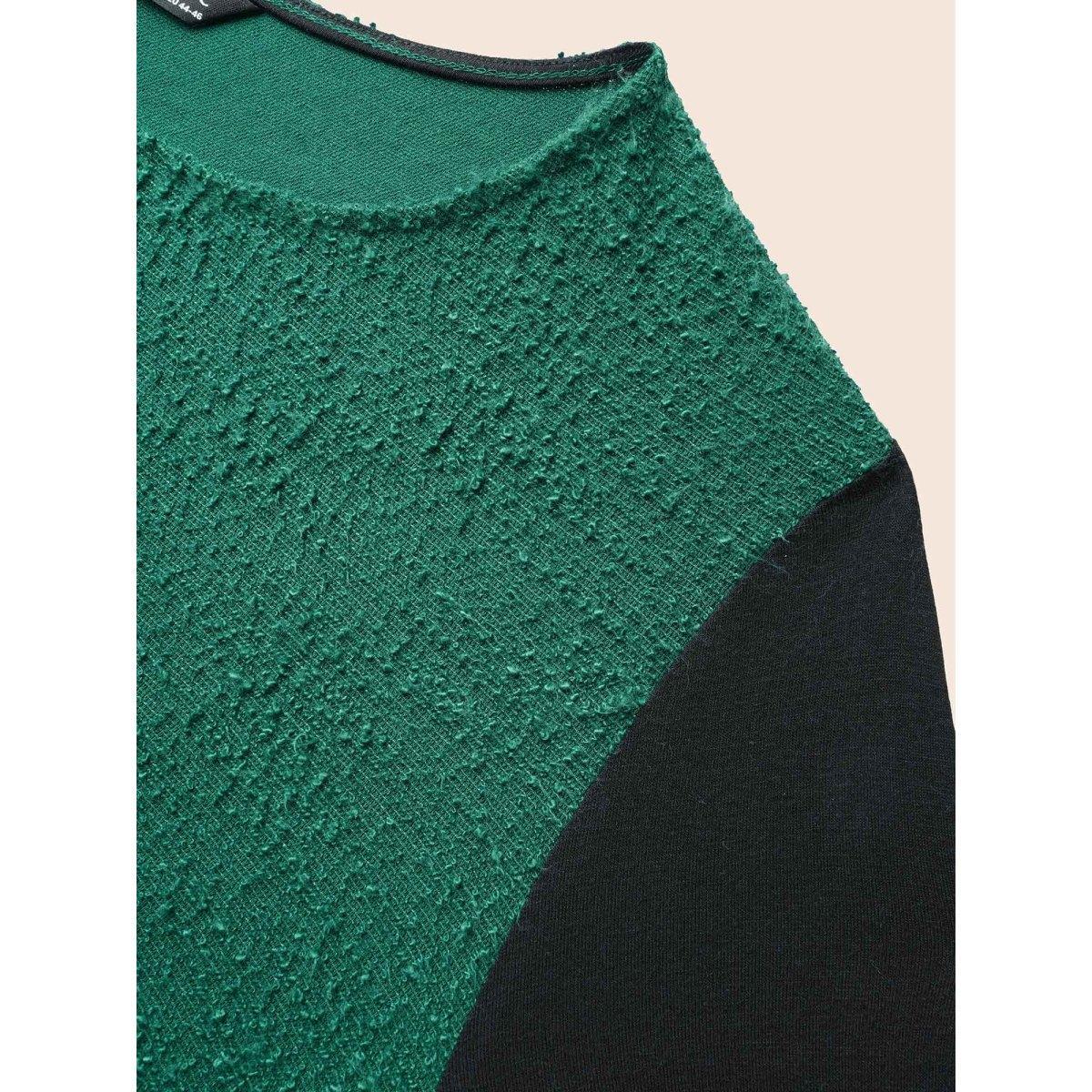 Plus Size Textured Patchwork Flap Detail Dress DarkGreen Women Elegant Texture Round Neck Long Sleeve Curvy BloomChic 26/4X Product Image