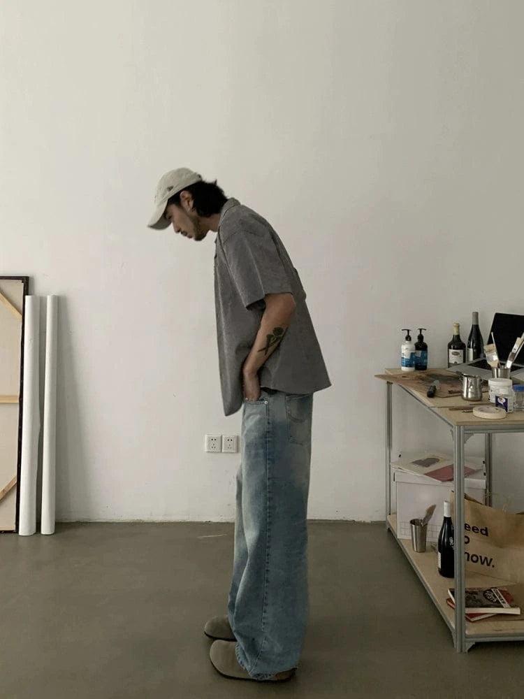 RT No. 19510 BLUE DENIM BAGGY STRAIGHT JEANS Product Image