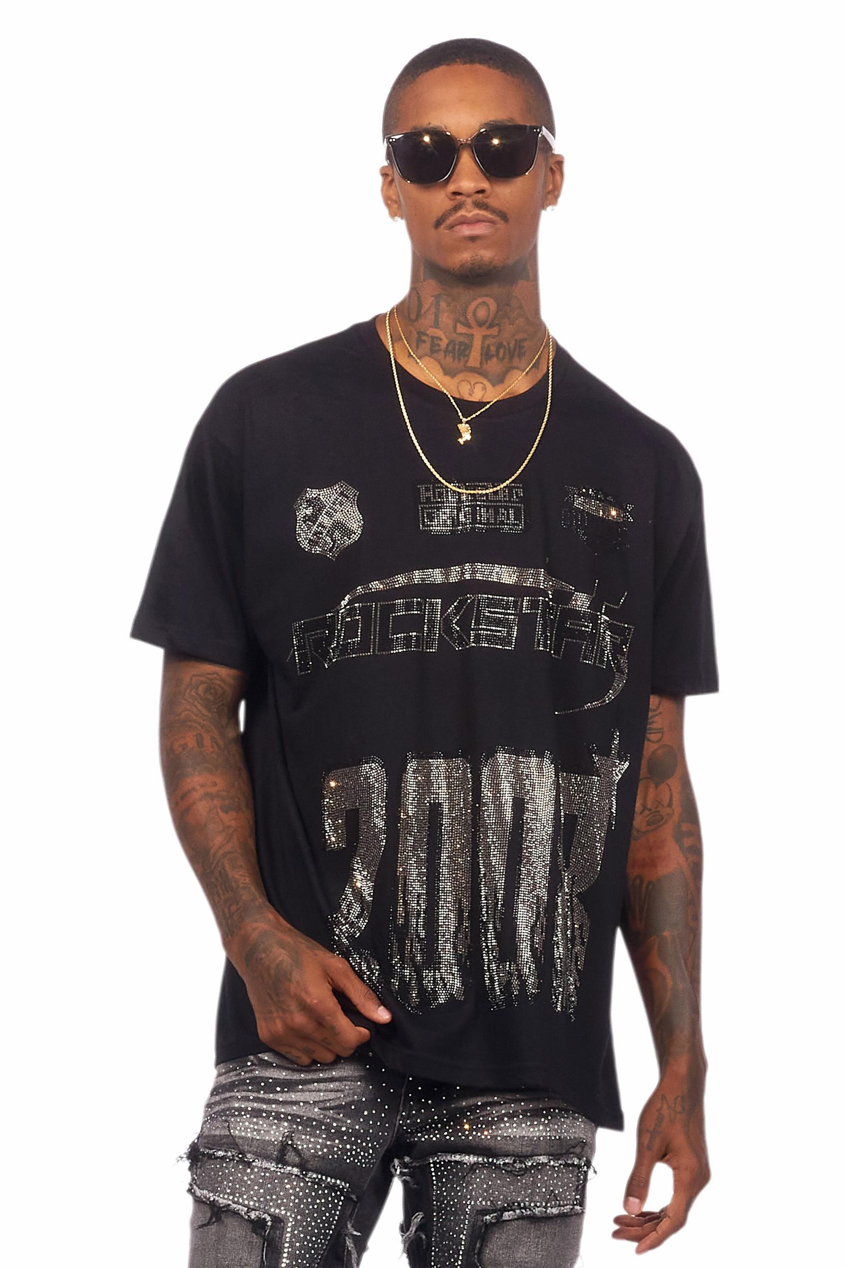 Brazen Black Graphic Rhinestone T-Shirt Male Product Image