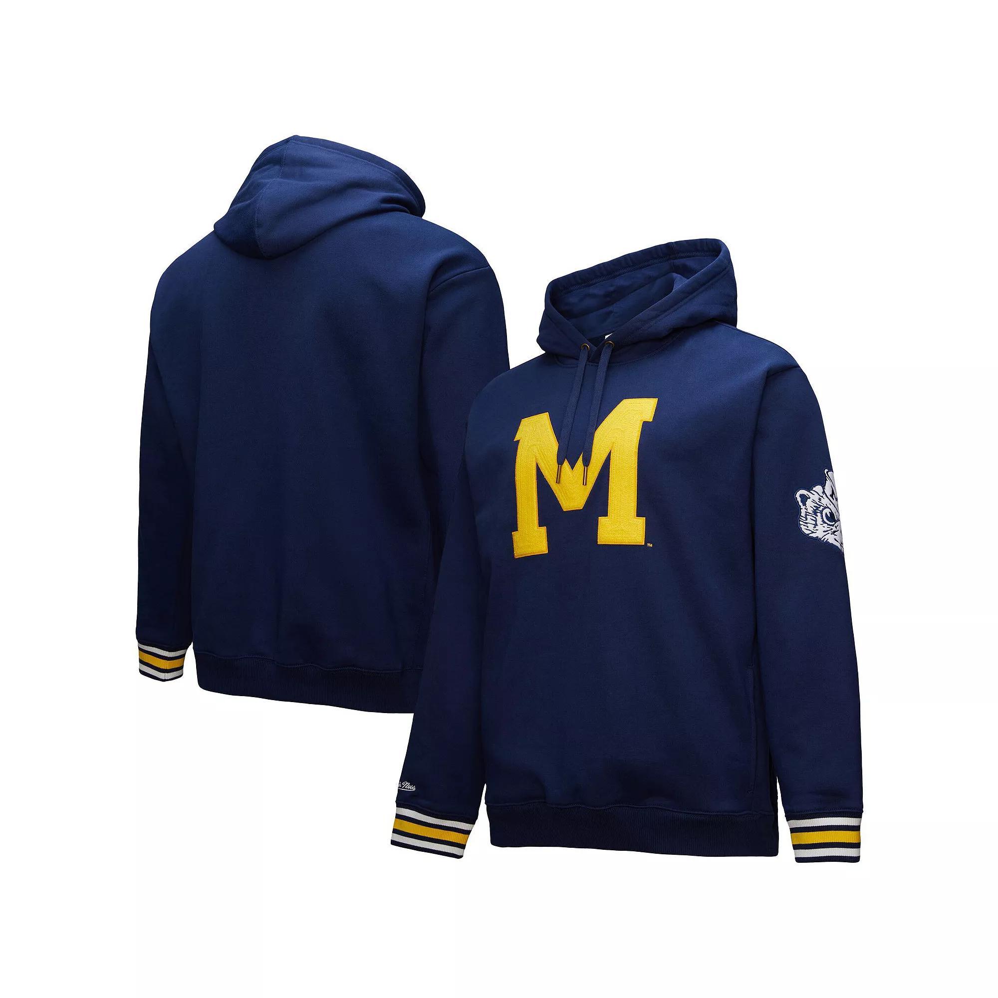 Men's Mitchell & Ness Navy Michigan Wolverines Chainstich Fleece Pullover Hoodie, Size: Small, Blue Product Image