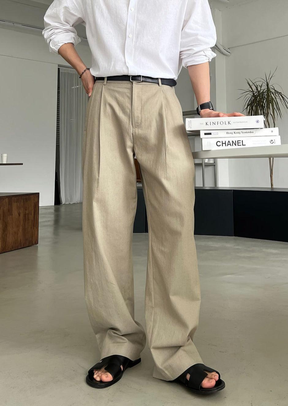 RT No. 11733 FOLDED PLEATED STRAIGHT SUIT PANTS Product Image