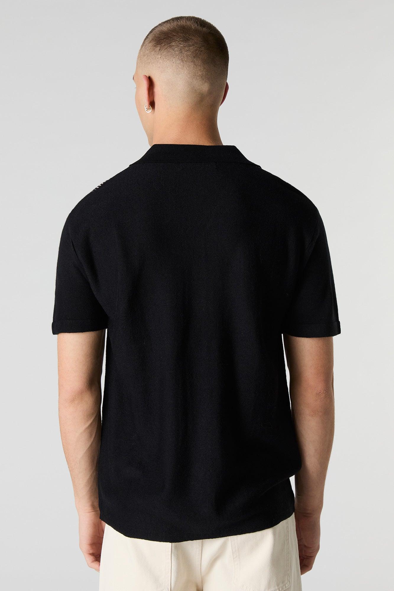 Striped Knit Button Front Short Sleeve Top Male Product Image